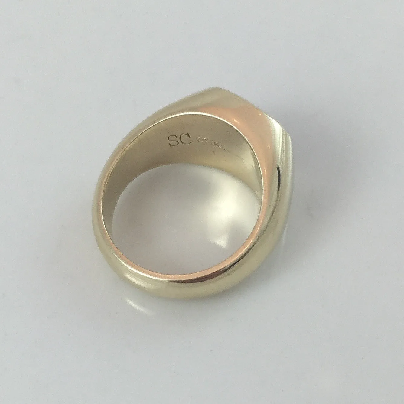 Seal Engraved Onyx Custom Made 12mm x 11mm  -  9 Carat Yellow Gold Signet Ring