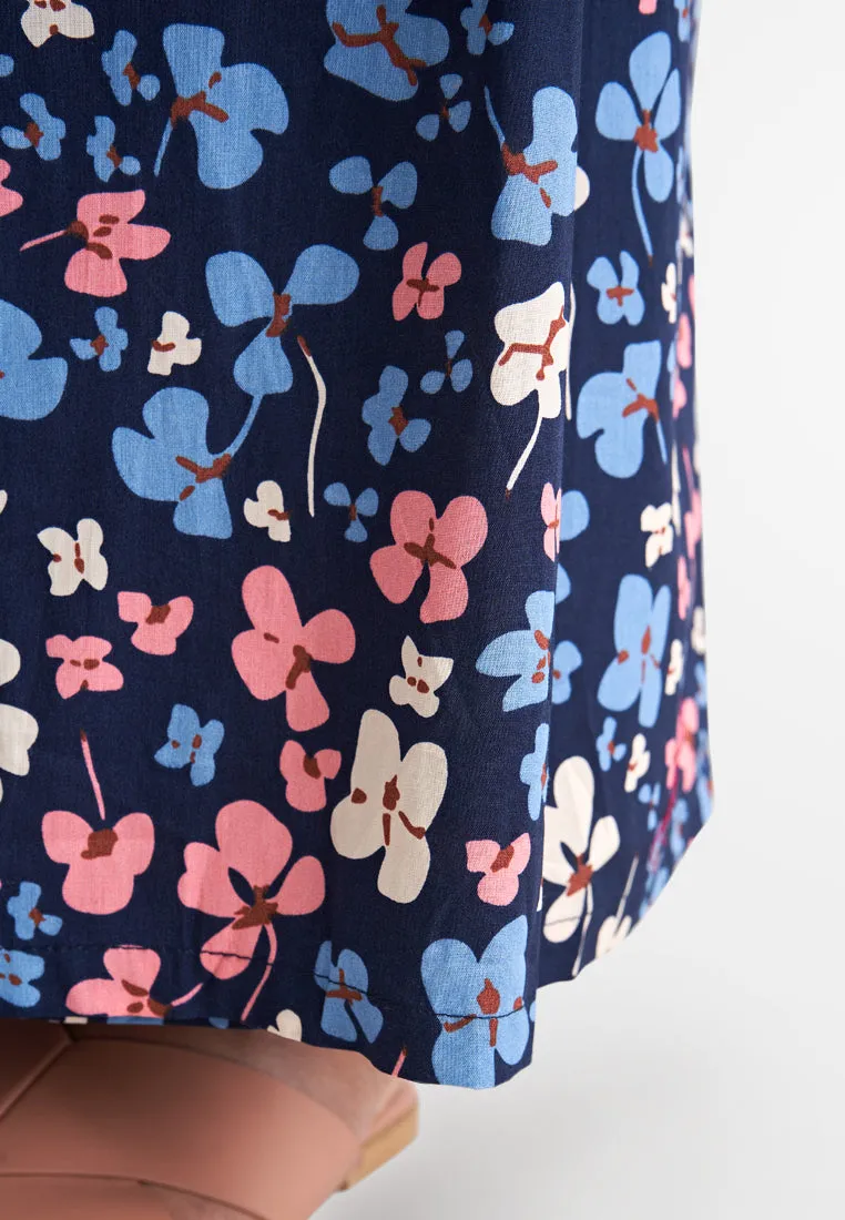 Seroja Raya Eyelet Collection Printed Cotton Skirt - Dark Blue Orchid