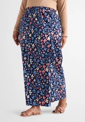 Seroja Raya Eyelet Collection Printed Cotton Skirt - Dark Blue Orchid