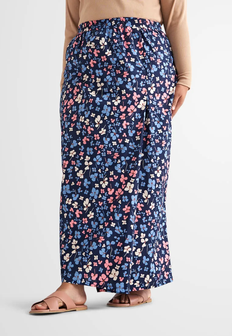 Seroja Raya Eyelet Collection Printed Cotton Skirt - Dark Blue Orchid