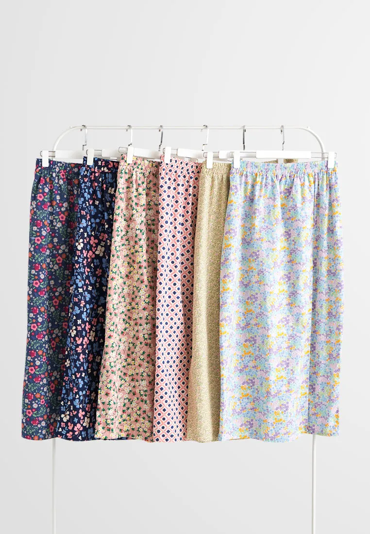 Seroja Raya Eyelet Collection Printed Cotton Skirt - Dark Blue Orchid