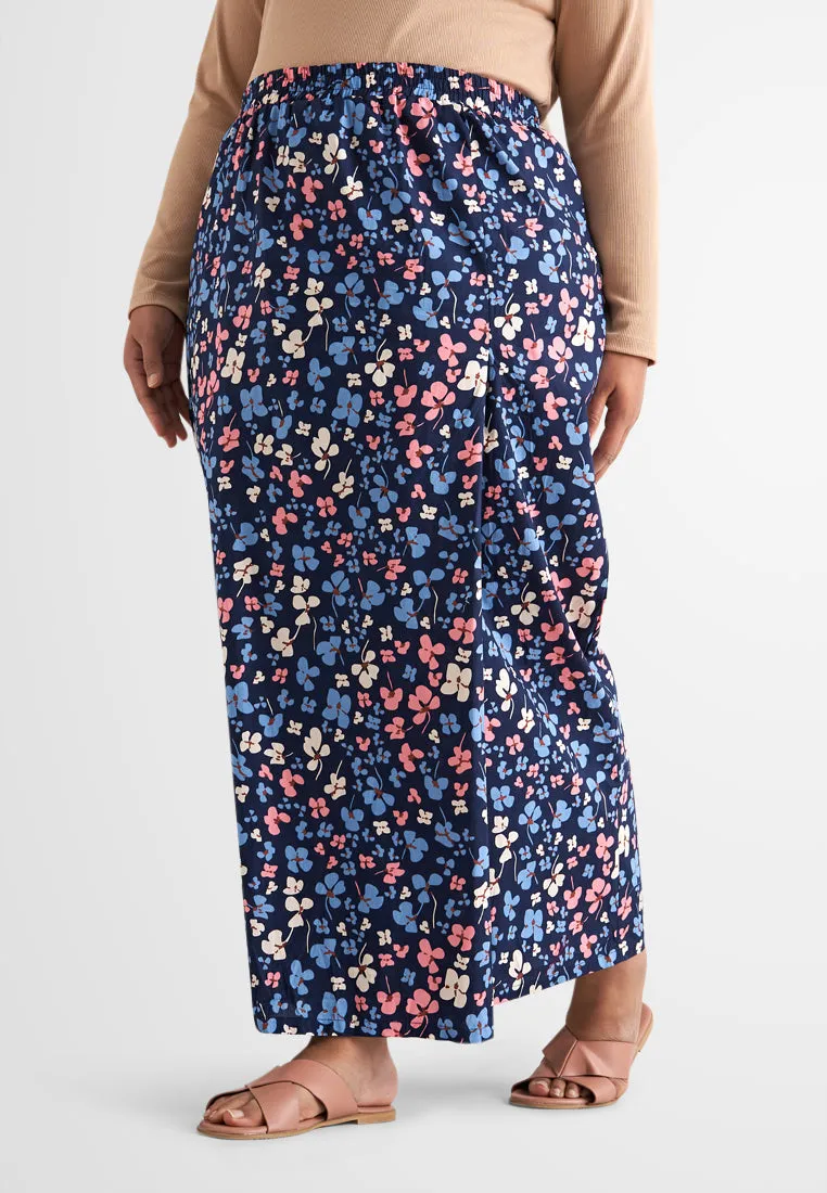 Seroja Raya Eyelet Collection Printed Cotton Skirt - Dark Blue Orchid