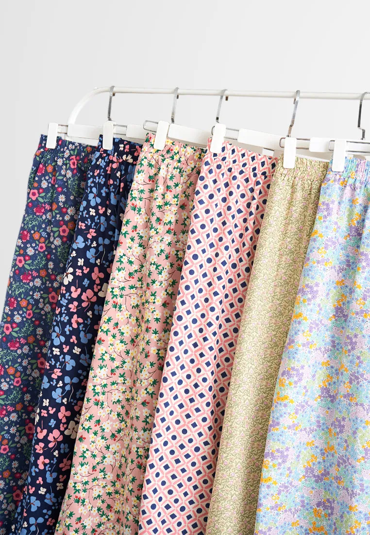 Seroja Raya Eyelet Collection Printed Cotton Skirt - Dark Blue Orchid
