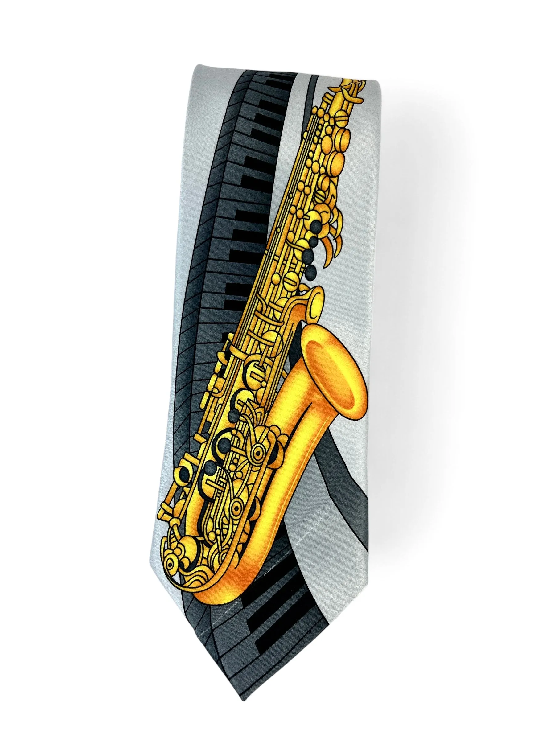 Silver and Grey Saxophone Musical Necktie Set