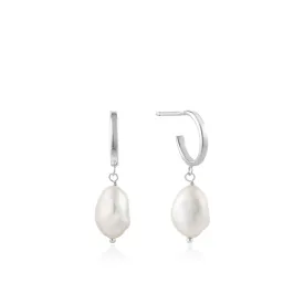 Silver Pearl Mini Hoop Earrings