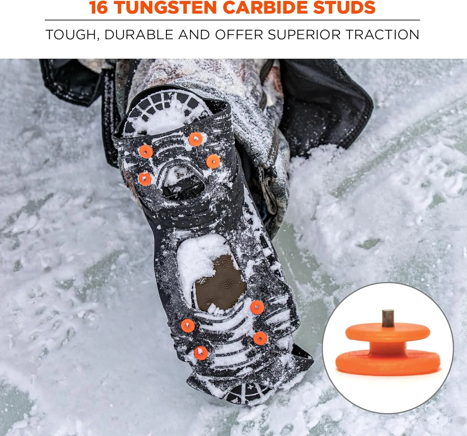 Slip-On Ice Traction Cleats with 8 Tungsten Carbide Studs for Superior Grip, Ergodyne TREX 6300TC