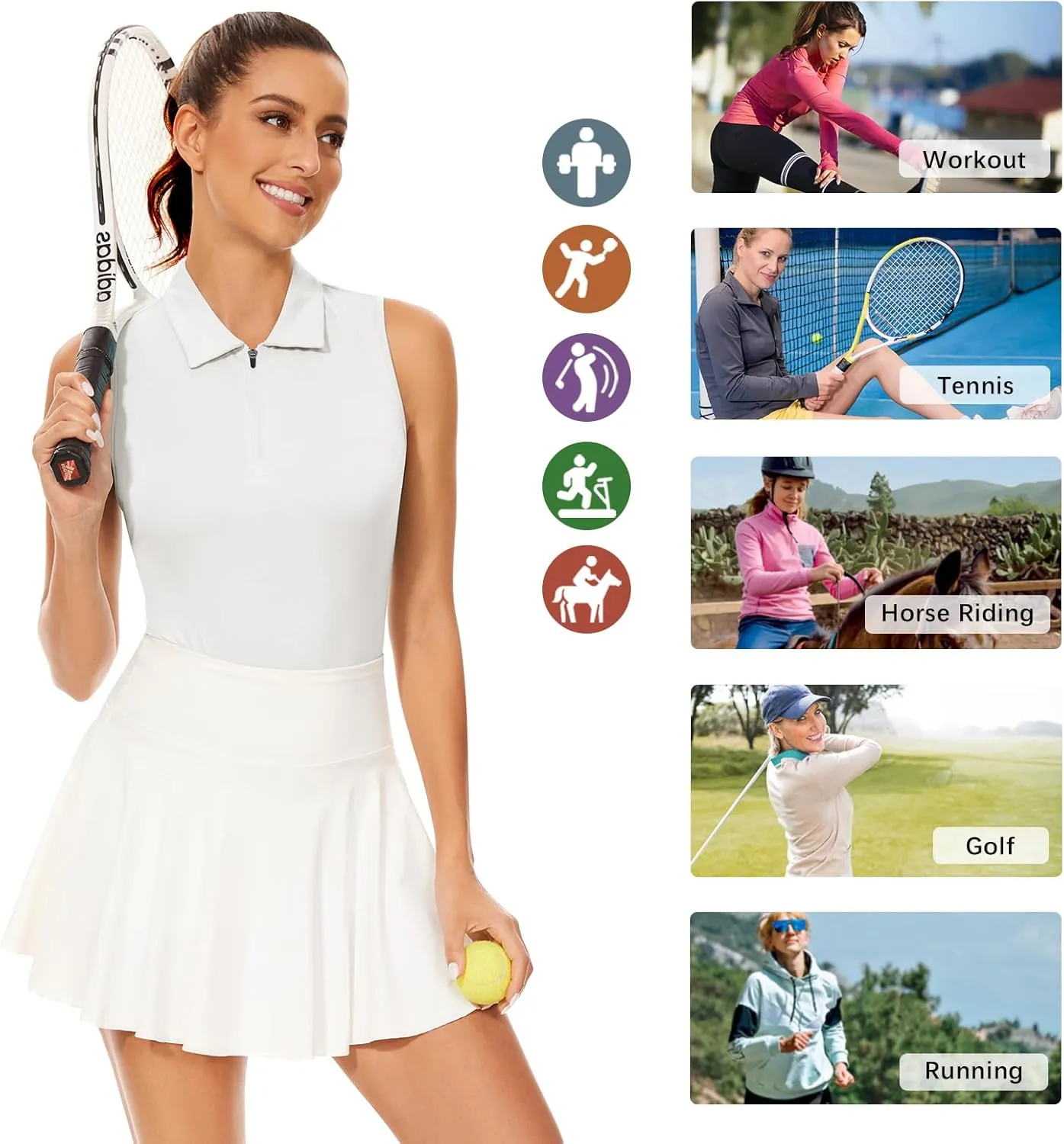 Soneven Women's Sleeveless Golf Shirts Ribbed Golf Tanks Tops UPF50  Athletic Racerback Polo Shirts Tennis Tops