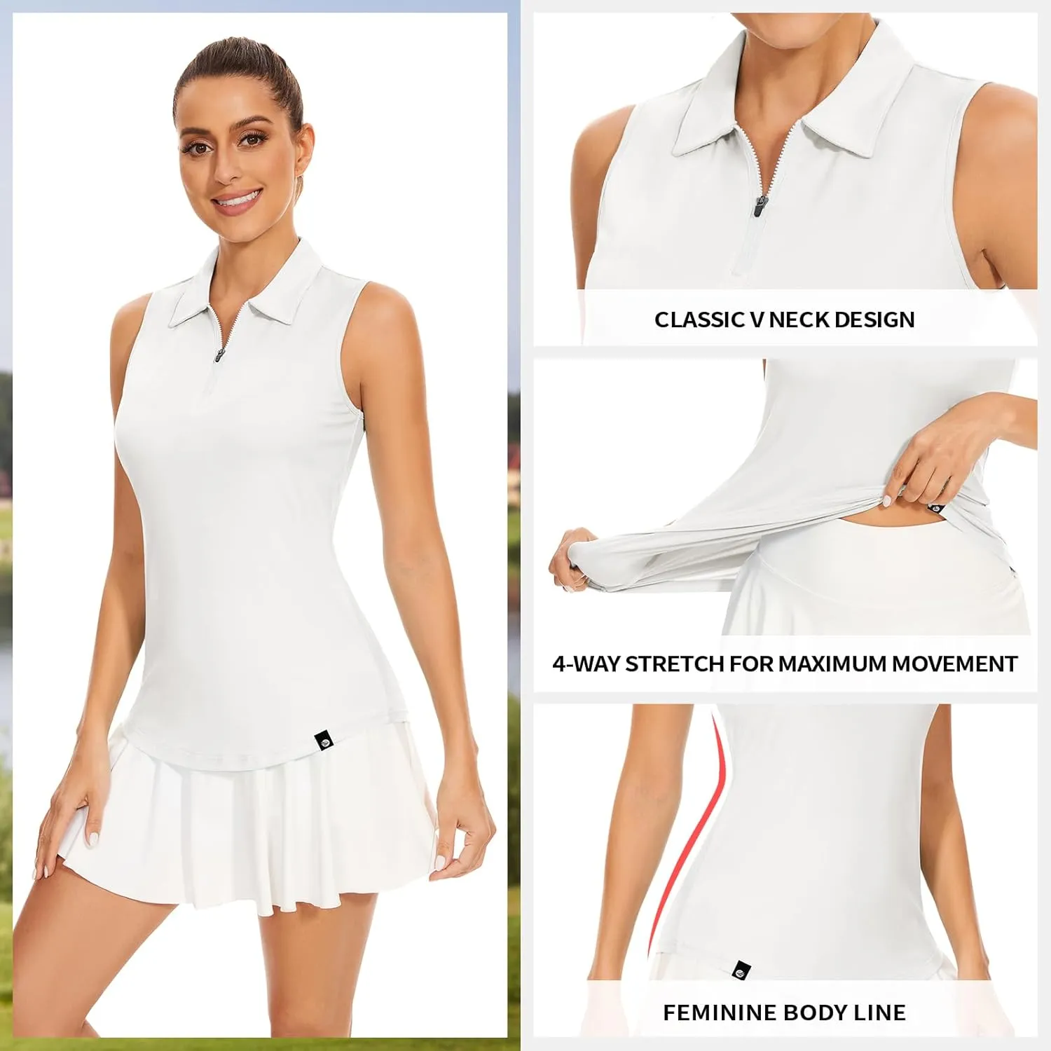 Soneven Women's Sleeveless Golf Shirts Ribbed Golf Tanks Tops UPF50  Athletic Racerback Polo Shirts Tennis Tops