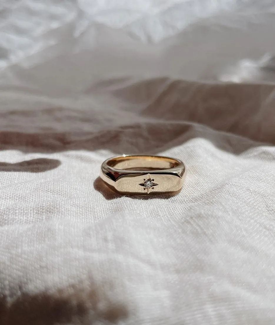Star-set Long Signet Ring