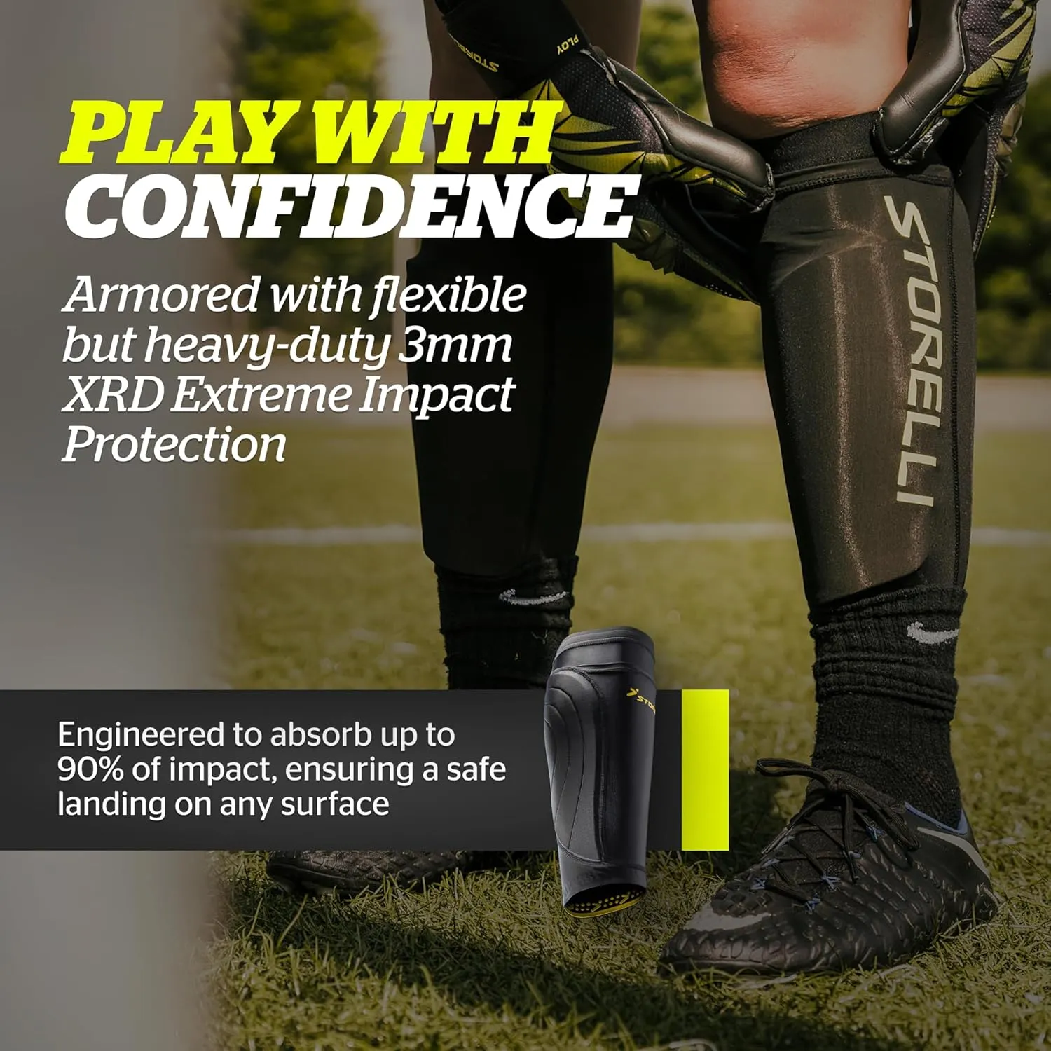 Storelli BodyShield Leg Sleeves, Compression Soccer Shin Guard Holders, Breathable, Sweat-Wicking, Impact Protection, 1 Pair