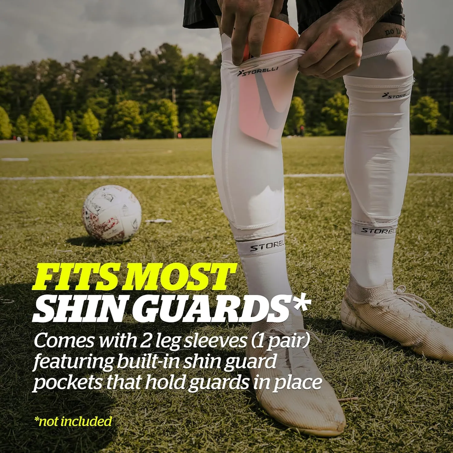 Storelli BodyShield Leg Sleeves, Compression Soccer Shin Guard Holders, Breathable, Sweat-Wicking, Impact Protection, 1 Pair