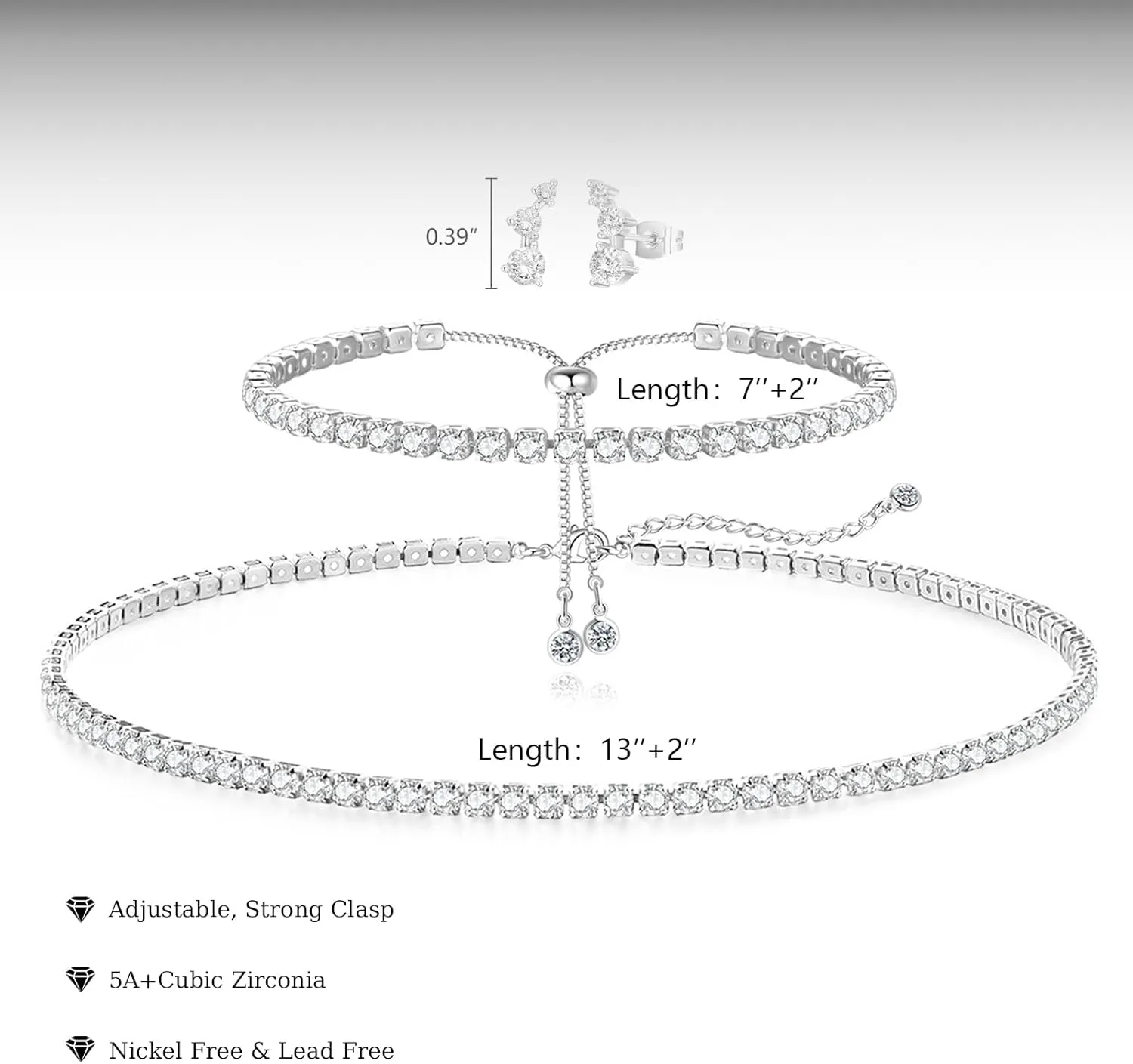 Tennis Necklace Bracelet for Women, Dainty Sterling Sliver Choker Necklace Crystal Link Bracelet Stud Earrings for Women Wedding Jewelry for Bride Jewelry Set Accessories