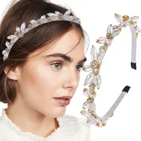 Thin Rhinestones Headband Blue Crystal Hair Bands Sparkle Beaded Head Bands for Women(Type A) (White)