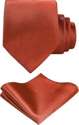TIE G Solid Satin Woven dyed Color Formal Necktie and Pocket Square Sets in Gift Box