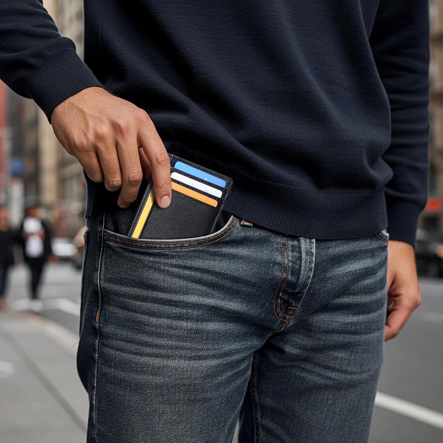 Travelambo Slim Wallet Front Pocket Minimalist Leather RFID Blocking Medium Size