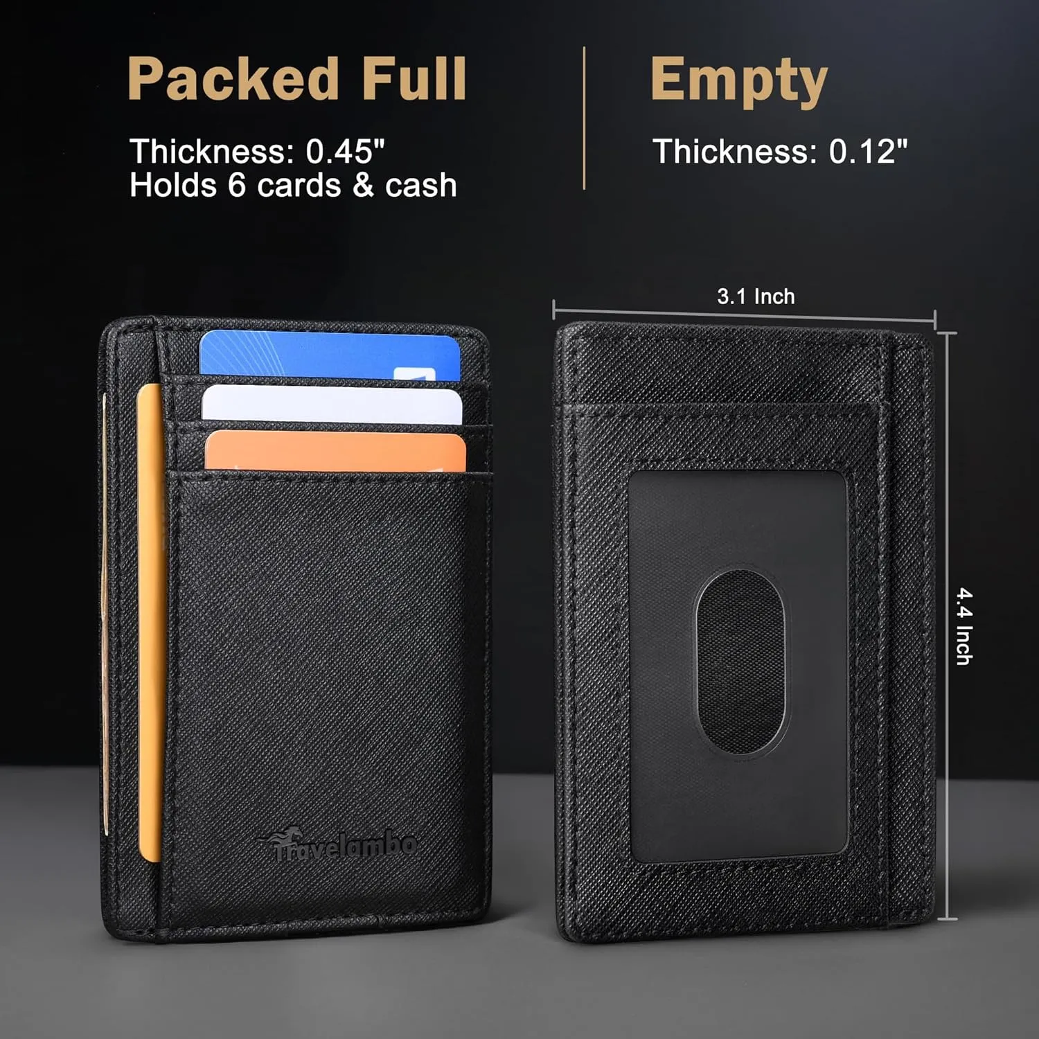 Travelambo Slim Wallet Front Pocket Minimalist Leather RFID Blocking Medium Size