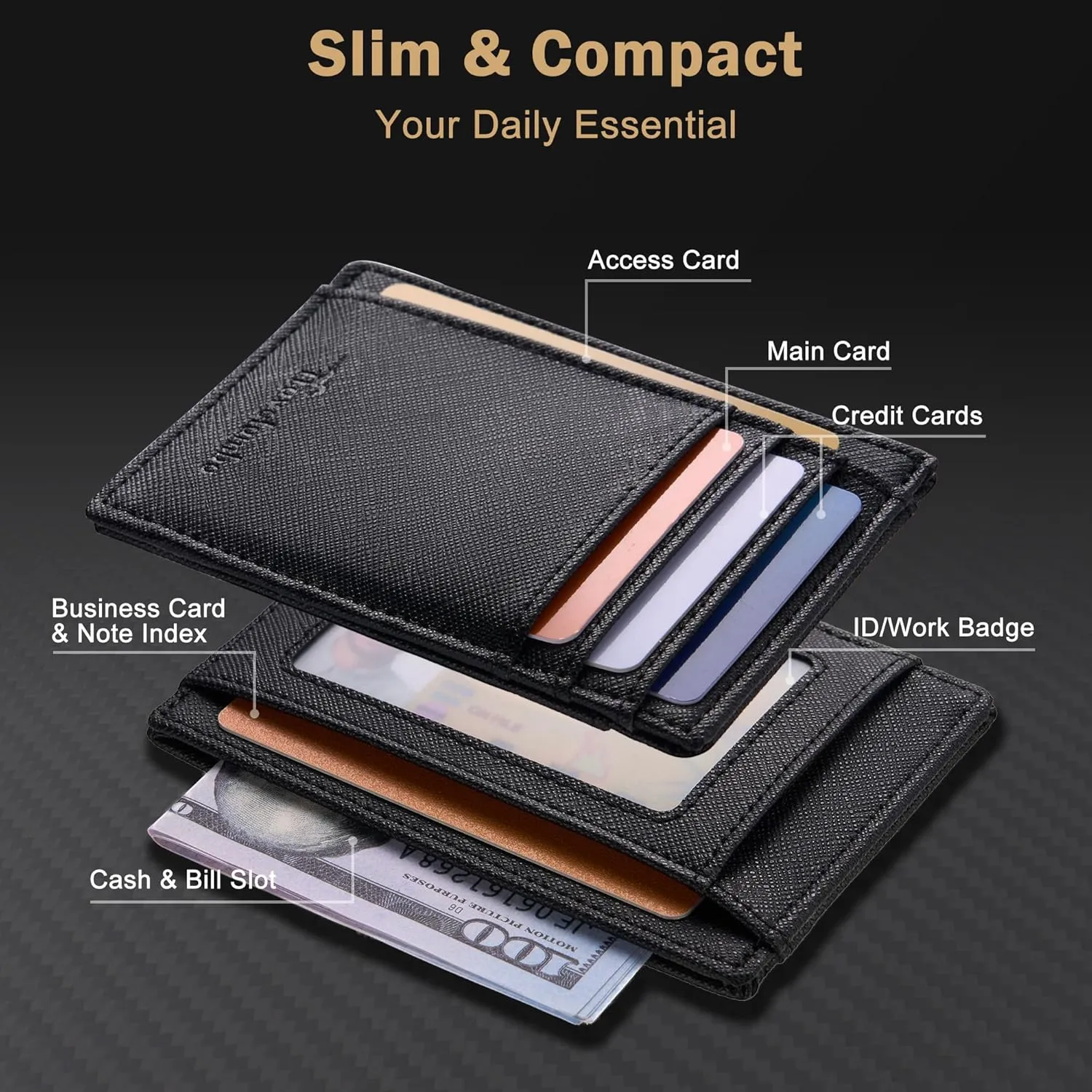 Travelambo Slim Wallet Front Pocket Minimalist Leather RFID Blocking Medium Size