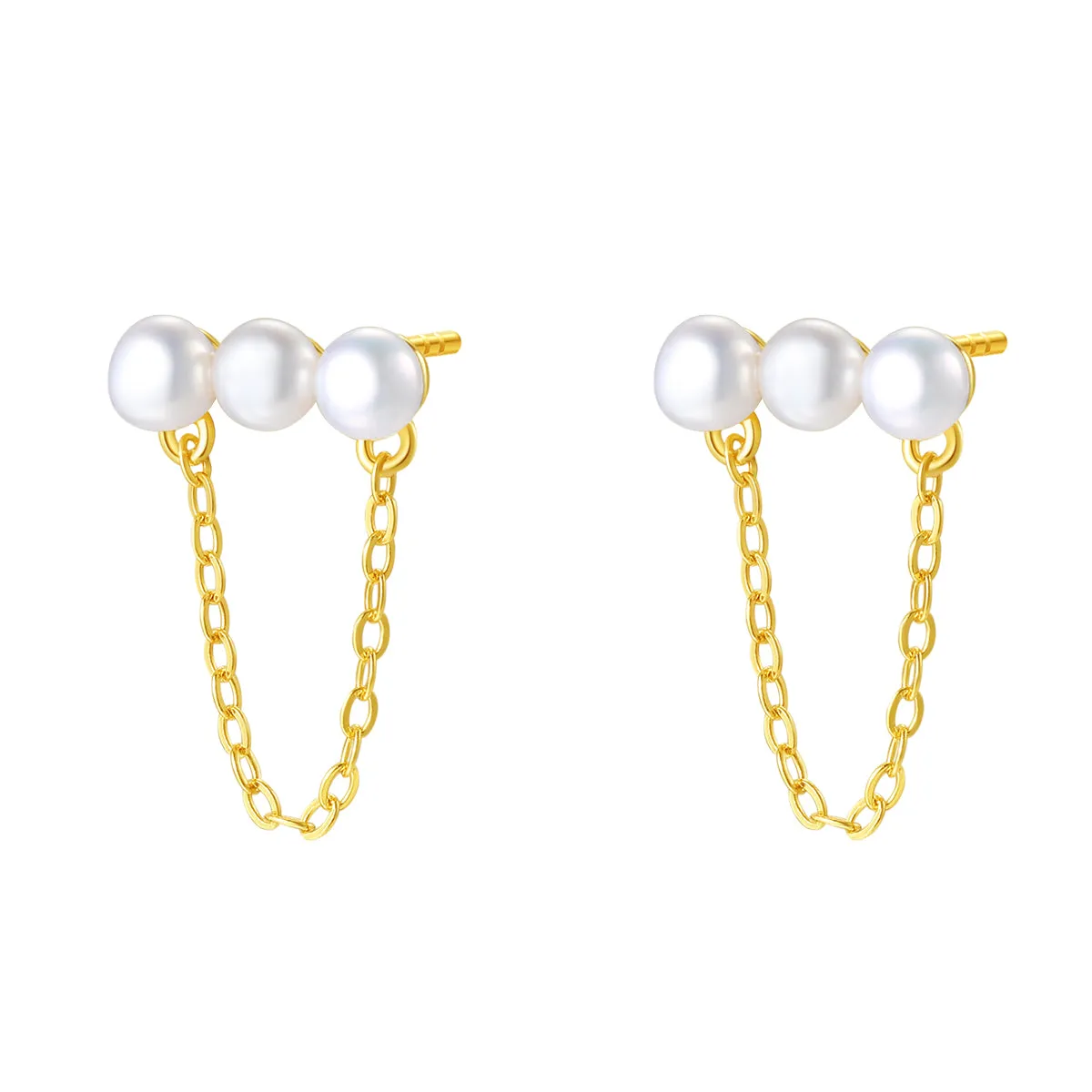 Trio Pearl Chain Stud Earrings Sterling Silver