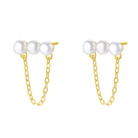 Trio Pearl Chain Stud Earrings Sterling Silver