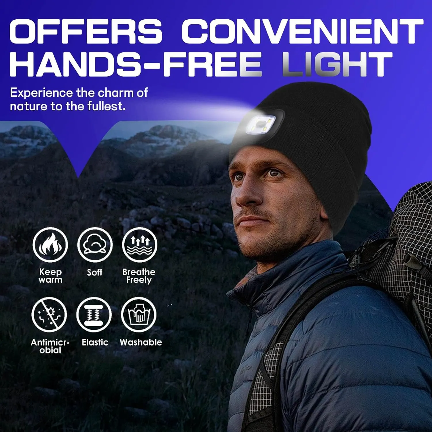 Unisex Beanie Hat with Light, USB Rechargeable LED Headlamp Cap Warm Knit Hats for Winter SafetyGifts for Men Women Dad
