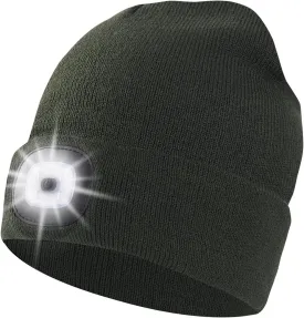 Unisex Beanie Hat with Light, USB Rechargeable LED Headlamp Cap Warm Knit Hats for Winter SafetyGifts for Men Women Dad
