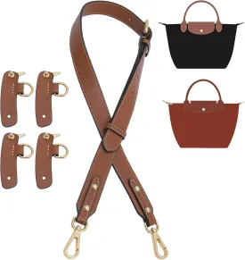 Upgraded 4 Buckles Purse Strap Replacement Compatible with Longchamp S/M Bag, Anti-Slip Leather Bag Straps Conversion Kit, Handbags Crossbody Shoulder Strap 34-41'' Adjustable for Women(Brown)