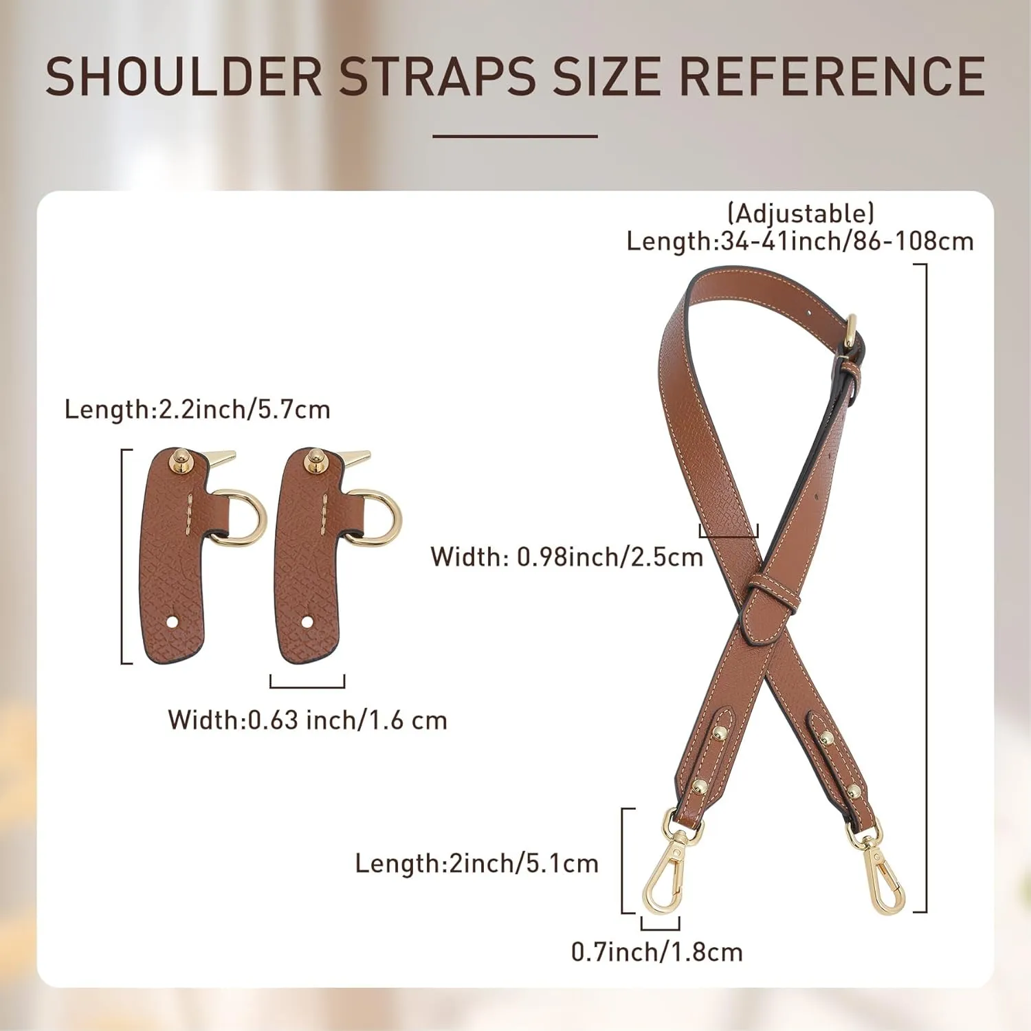 Upgraded 4 Buckles Purse Strap Replacement Compatible with Longchamp S/M Bag, Anti-Slip Leather Bag Straps Conversion Kit, Handbags Crossbody Shoulder Strap 34-41'' Adjustable for Women(Brown)