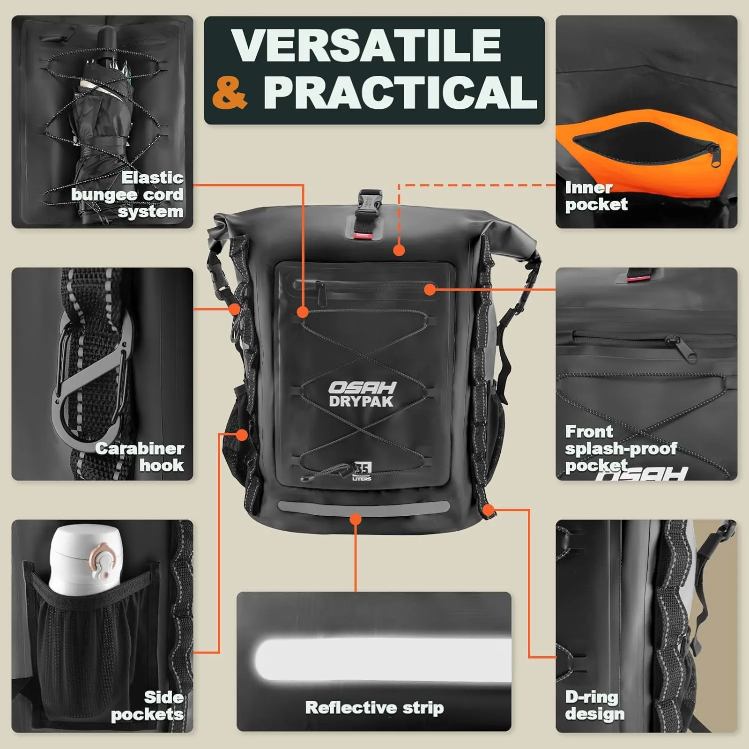 Waterproof Backpack Dry Bag 35L/55L  Heavy Duty Roll-Top Hiking Backpack for Travel, Kayaking, Boating, Camping, Rafting and Fishing