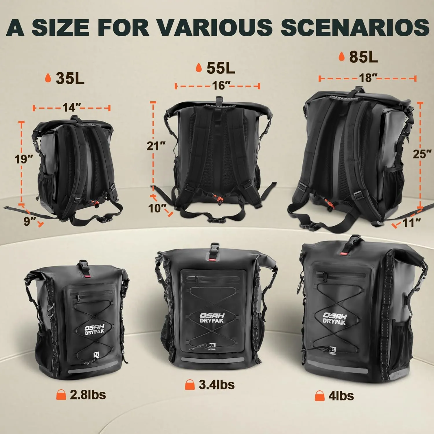 Waterproof Backpack Dry Bag 35L/55L  Heavy Duty Roll-Top Hiking Backpack for Travel, Kayaking, Boating, Camping, Rafting and Fishing