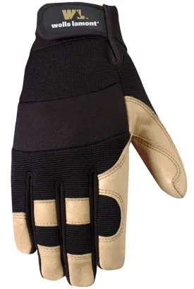 Wells Lamont 3214-L Adjustable Work Gloves, Men's, L, Reinforced Thumb, Spandex Back, Black/Brown/Tan :PR: QUANTITY: 1
