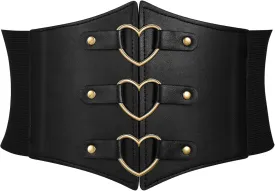 Women Corset Belt Metal O-Ring Heart-Ring Wide Elastic Waspie Waist Belt for Daily Cosplay Halloween Costumes
