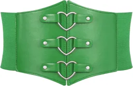 Women Corset Belt Metal O-Ring Heart-Ring Wide Elastic Waspie Waist Belt for Daily Cosplay Halloween Costumes