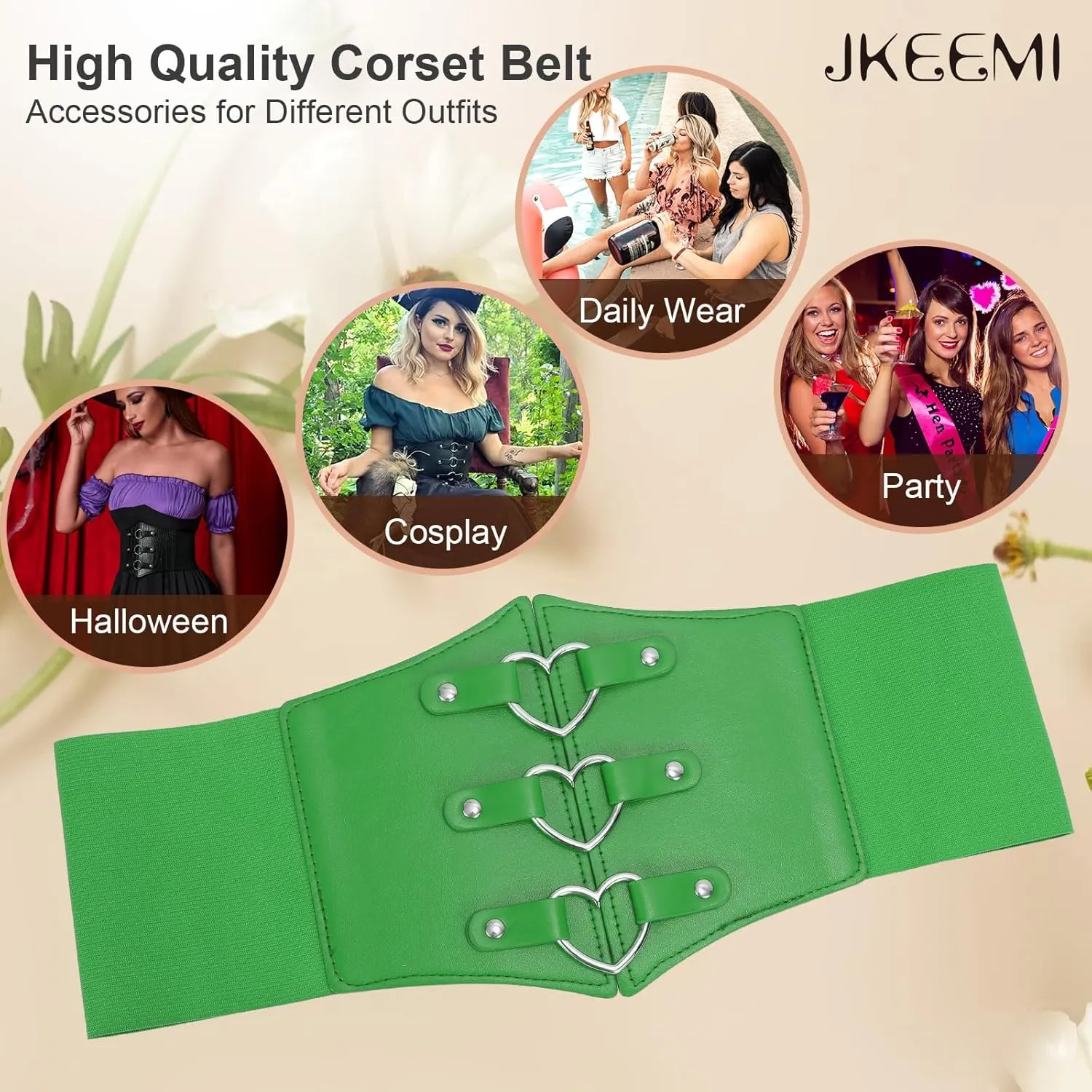 Women Corset Belt Metal O-Ring Heart-Ring Wide Elastic Waspie Waist Belt for Daily Cosplay Halloween Costumes