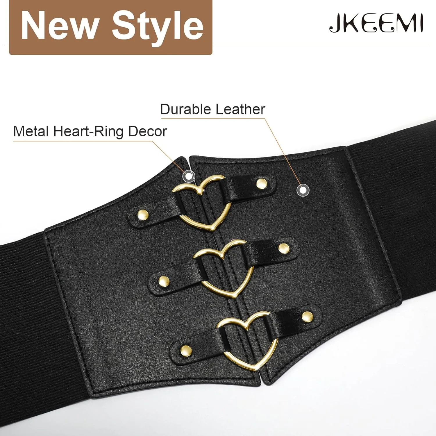 Women Corset Belt Metal O-Ring Heart-Ring Wide Elastic Waspie Waist Belt for Daily Cosplay Halloween Costumes
