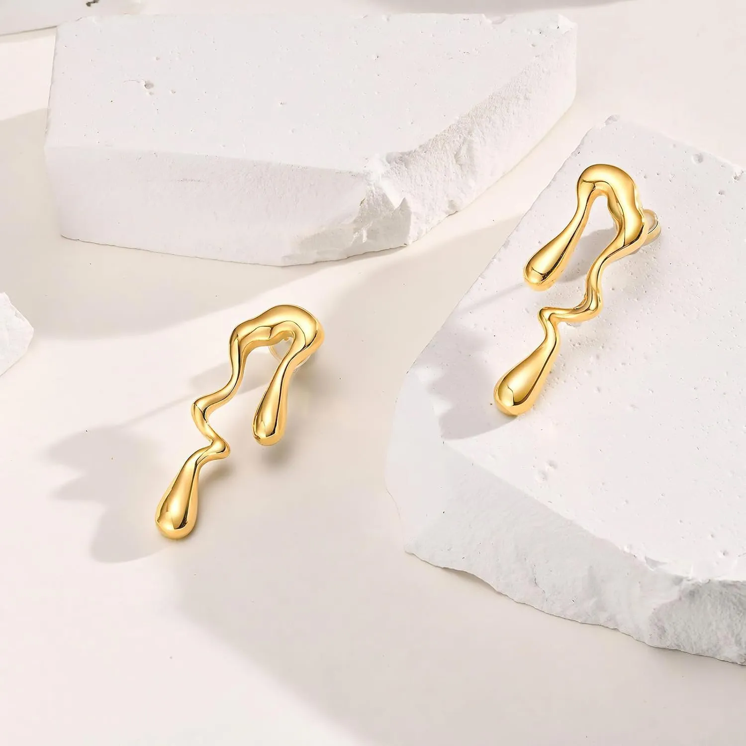 Womens Gold Studs Earrings, 14K Gold Plated Personality Big Stud Earring,Stainless Steel Hypoallergenic Ear Rings Trendy Jewelry,Christmas Birthday Gifts for Her Girlfriend Sister