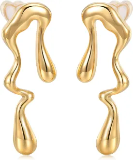 Womens Gold Studs Earrings, 14K Gold Plated Personality Big Stud Earring,Stainless Steel Hypoallergenic Ear Rings Trendy Jewelry,Christmas Birthday Gifts for Her Girlfriend Sister