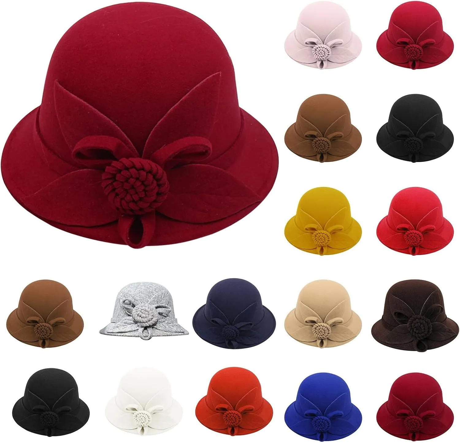 Wool Fedora Hats for Men Women Church Bowler Hat Bowtie Cap Bowler Cap (White, One Size)
