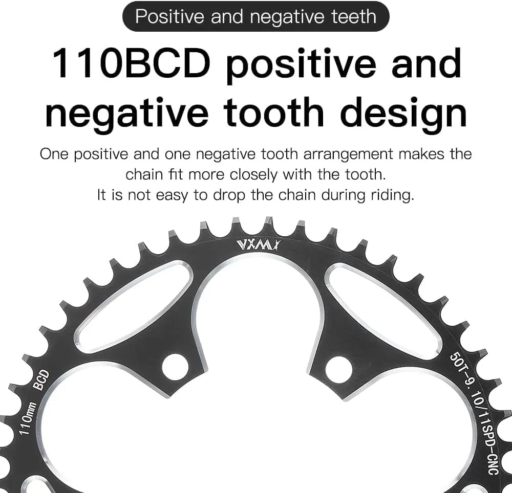 YBEKI 110BCD Chainring - CNC Machined 7075-T6 Aluminum Narrow-Wide Chainwheel for Road Bikes (36-58T Options) | 8-12 Speed Compatible | Ultra-Lightweight | Anti-Drop Design  (Black/Red)