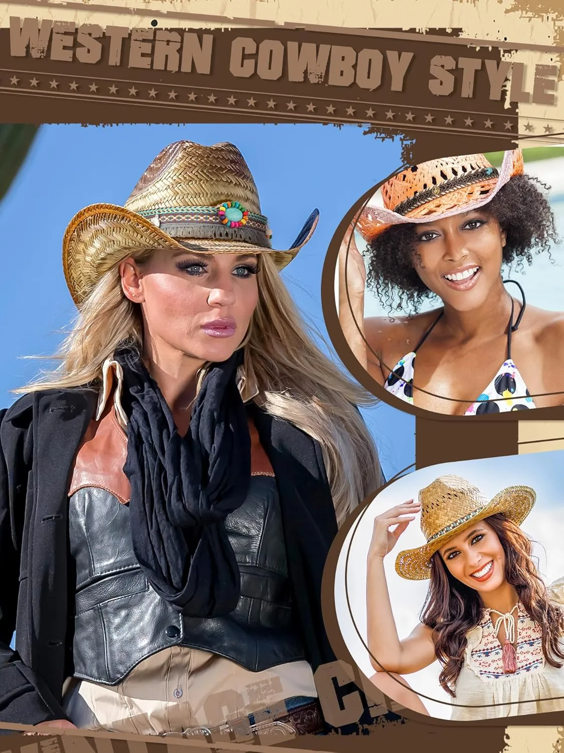 Zeyune 10 Pcs Cowboy Hat Bands Ethnic Western Hat Belts Rural Cowgirl Turquoise Hatbands Beaded Cowboy Supply