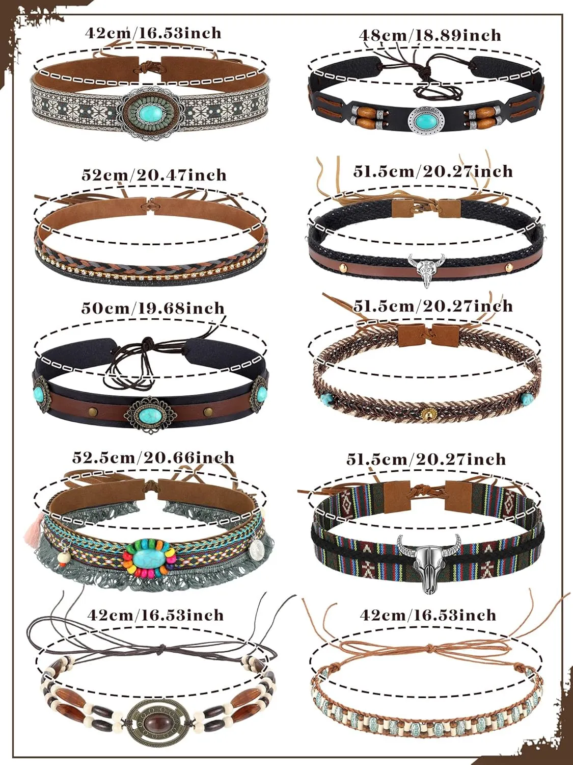 Zeyune 10 Pcs Cowboy Hat Bands Ethnic Western Hat Belts Rural Cowgirl Turquoise Hatbands Beaded Cowboy Supply